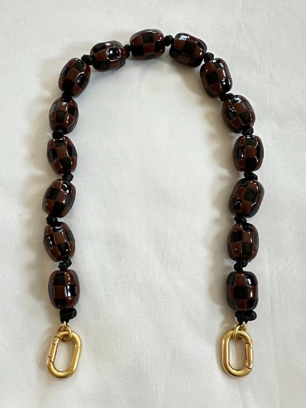 Clare V. Shortie Strap Black/Brown Checkered Beads